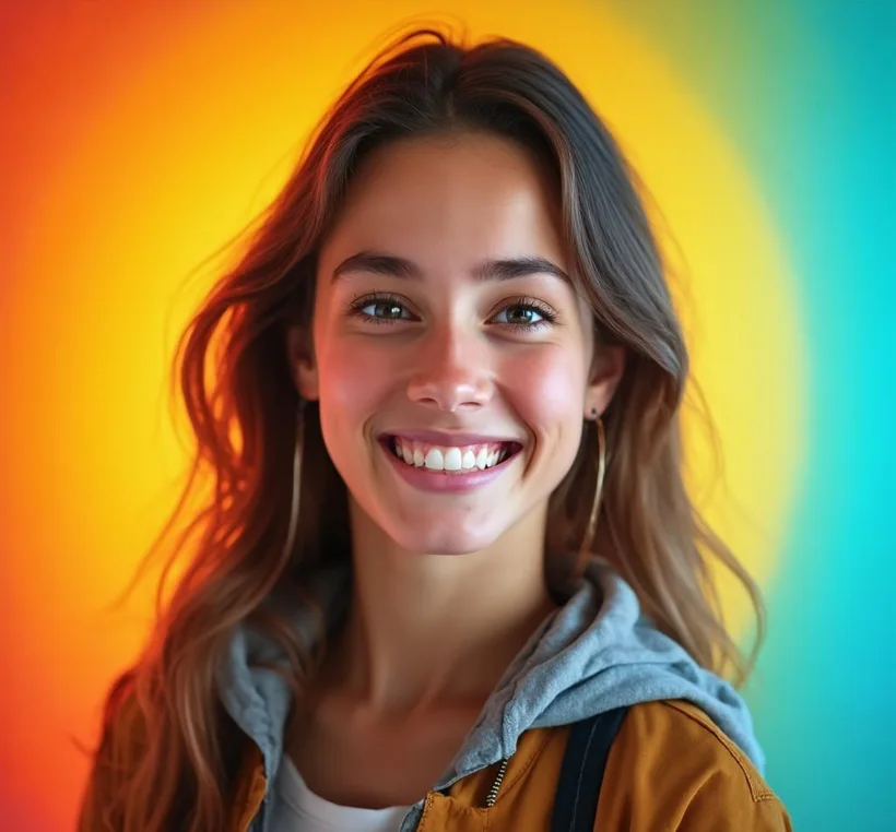 A cool young Nova Realty agent in front of a colourful background