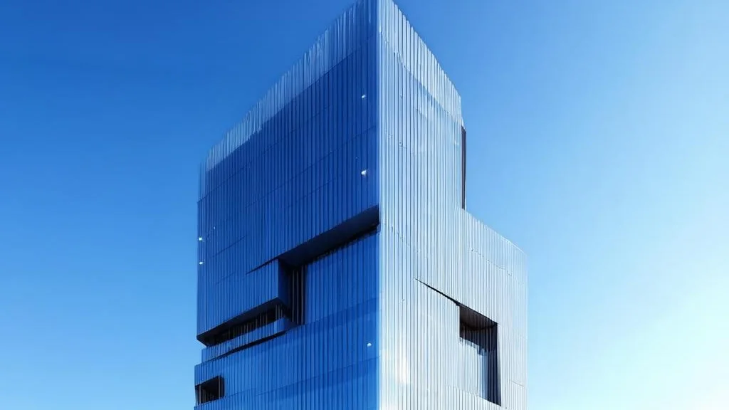 Contemporary glass apartment tower against a clear blue sky