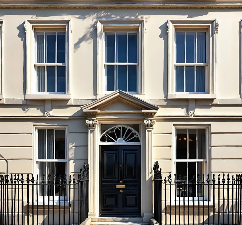 Elegant Georgian townhouse facade with sash windows and a panelled door